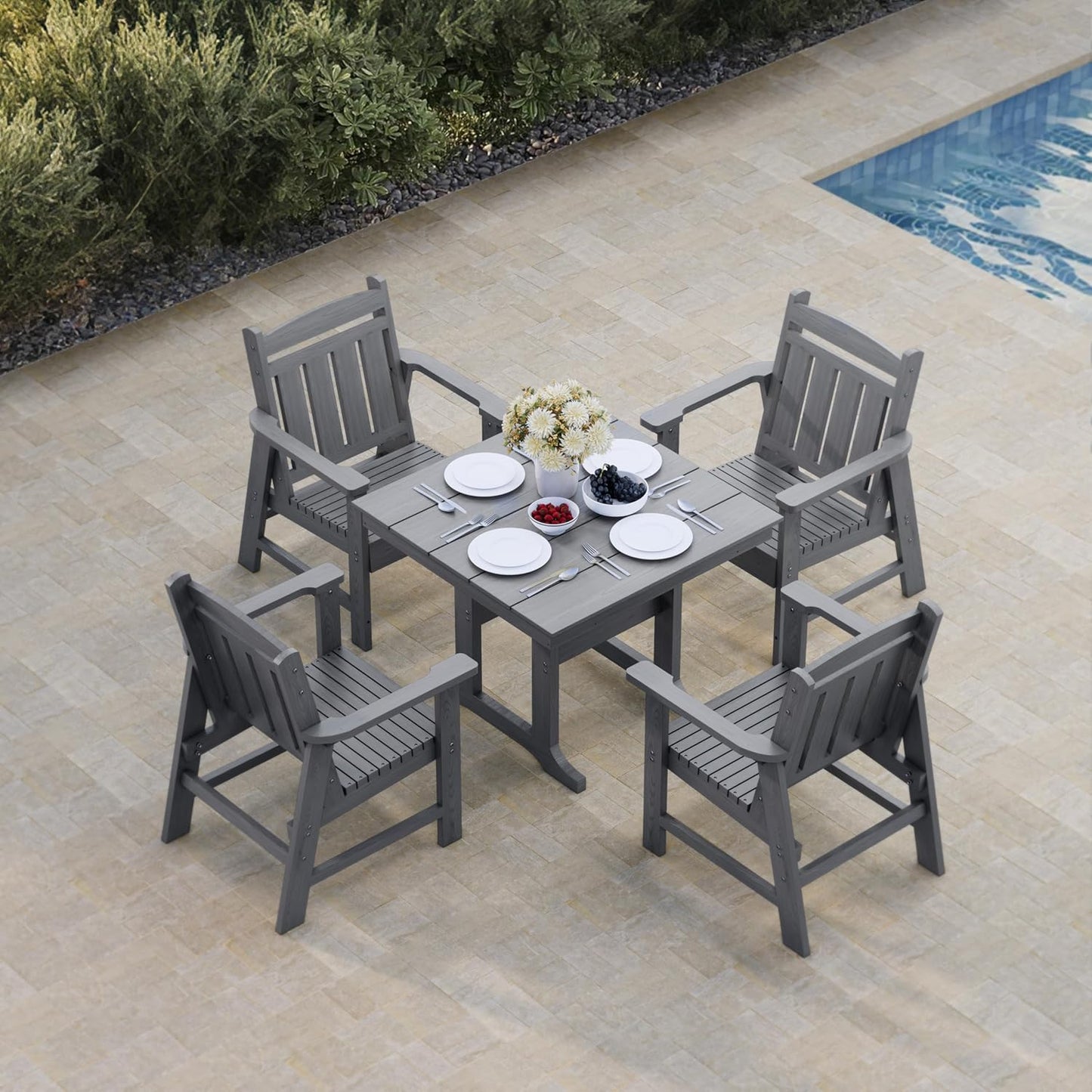 Modern HDPE Patio Dining Table, with Umbrella Hole, Weather Resistant, for Outdoor, Yard, Lawn (Grey, 1 Piece - 35.7'' Table)