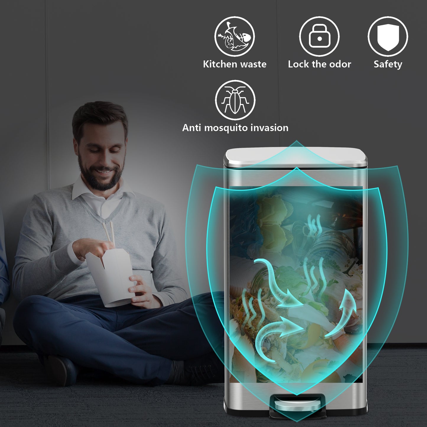 Innovaze 8 Gallon / 30 Liter Stainless Steel Step-On Trash Can, Rectangular Shape, Sliver Finish, Ideal for Home or Office