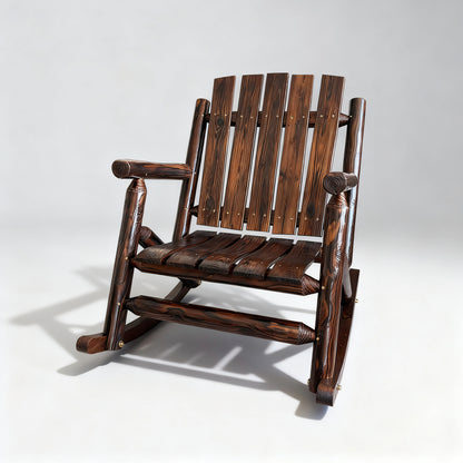 Fortune Candy 32.4 in. Rustic Log Handcrafted Solid Fir Wood, 1 Person, 700 lb Capacity, Slat Back Outdoor Rocking Chair, Brown
