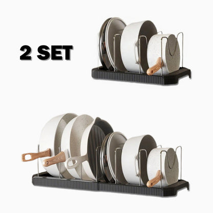 Fortune Candy 2 Pack Retractable Cabinet Organizer Rack, Pot Lid Holder for Cutting Boards, Pans, and Kitchen Storage, Black