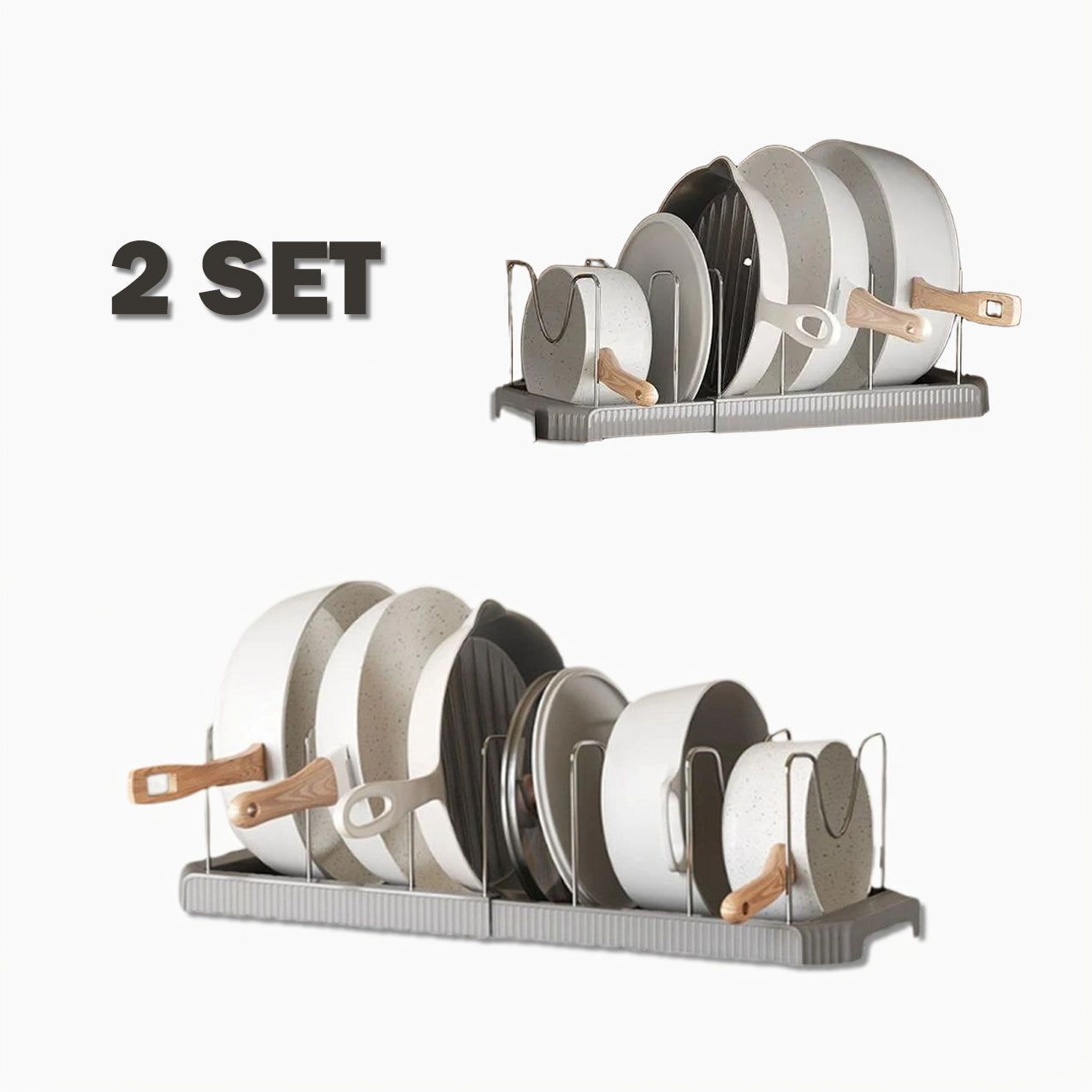 Fortune Candy 2 Pack Retractable Cabinet Organizer Rack, Pot Lid Holder for Cutting Boards, Pans, and Kitchen Storage, Gray