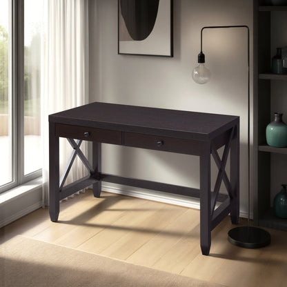 Fortune Candy 30.25'' Tall Cocoa Brown Home Office Desk with Two Drawers, Rectangular Wood Table with X-Brace Legs