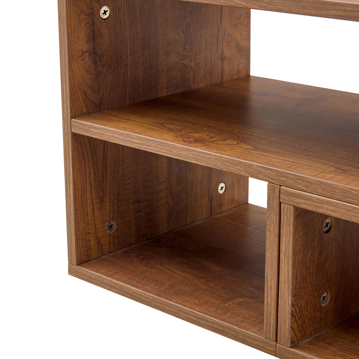 Fortune Candy L-Shaped Adjustable TV Stand for TVs up to 70'', MDF Entertainment Center with Open Shelves for Living Room or Apartment, Walnut