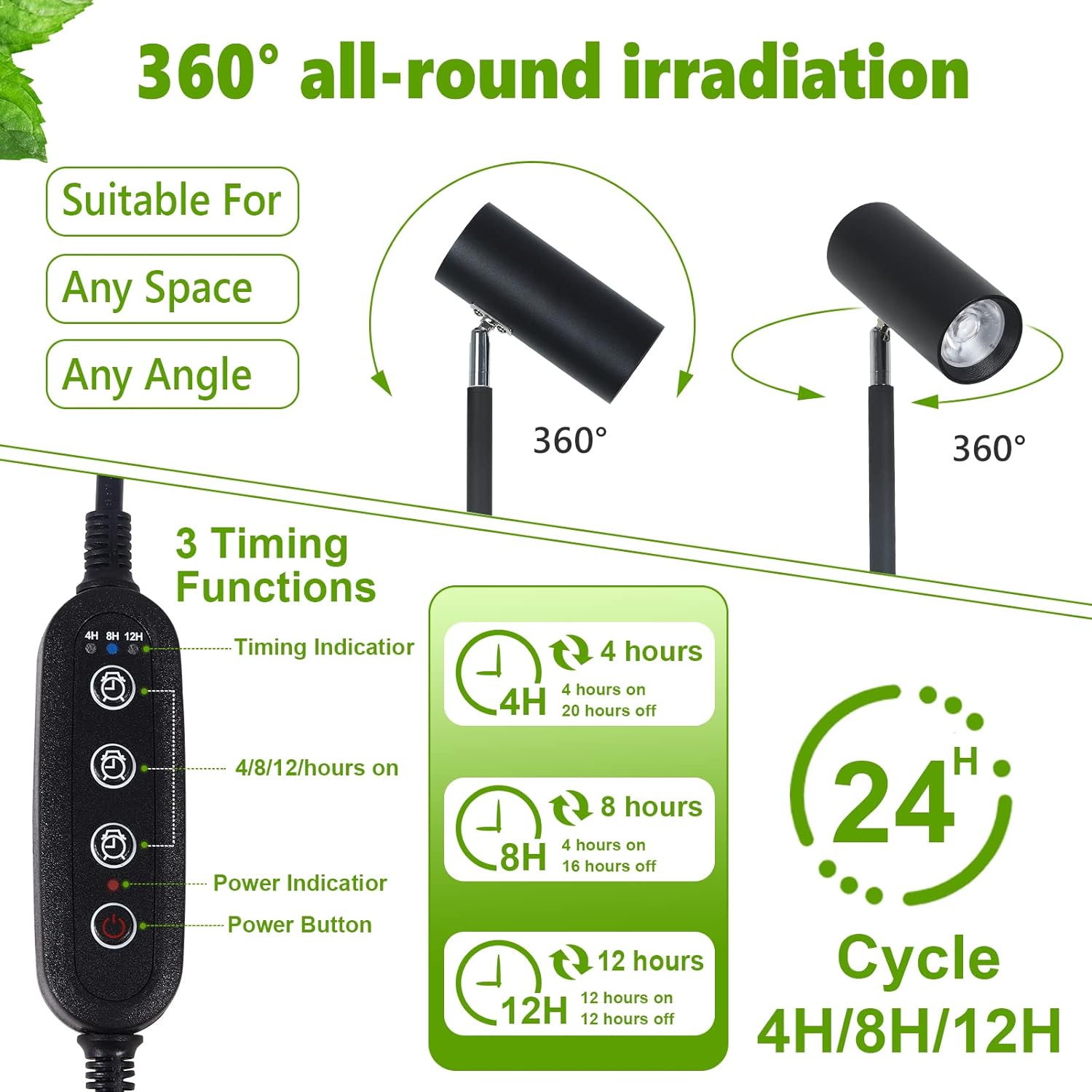 Fortune Candy 20W Standing Plant Grow Light, Full Spectrum Indoor Standing Lamp with COB Bulb for Houseplants