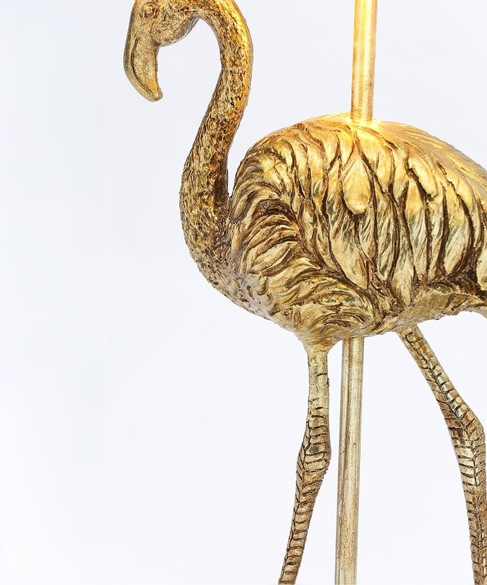 Fortune Candy 26" Matte Gold Polyresin Flamingo Table Lamp With White Drum Shade, Modern Decor for Living Room or Bedroom
