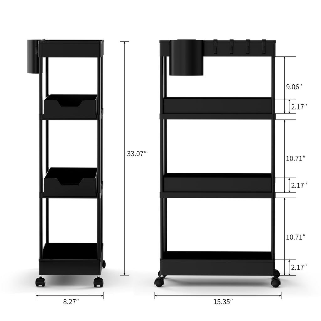 Fortune Candy 4-Tier Plastic Storage Cart with Wheels, Rolling Kitchen Shelving Rack for Pantry, Bathroom, Office
