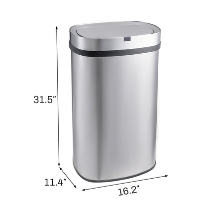 Innovaze 18 Gal./68 Liter Stainless Steel Oval Motion Sensor Trash Can for Home, Laundromat, Stores & Hospital