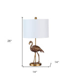 Fortune Candy 26" Matte Gold Polyresin Flamingo Table Lamp With White Drum Shade, Modern Decor for Living Room or Bedroom