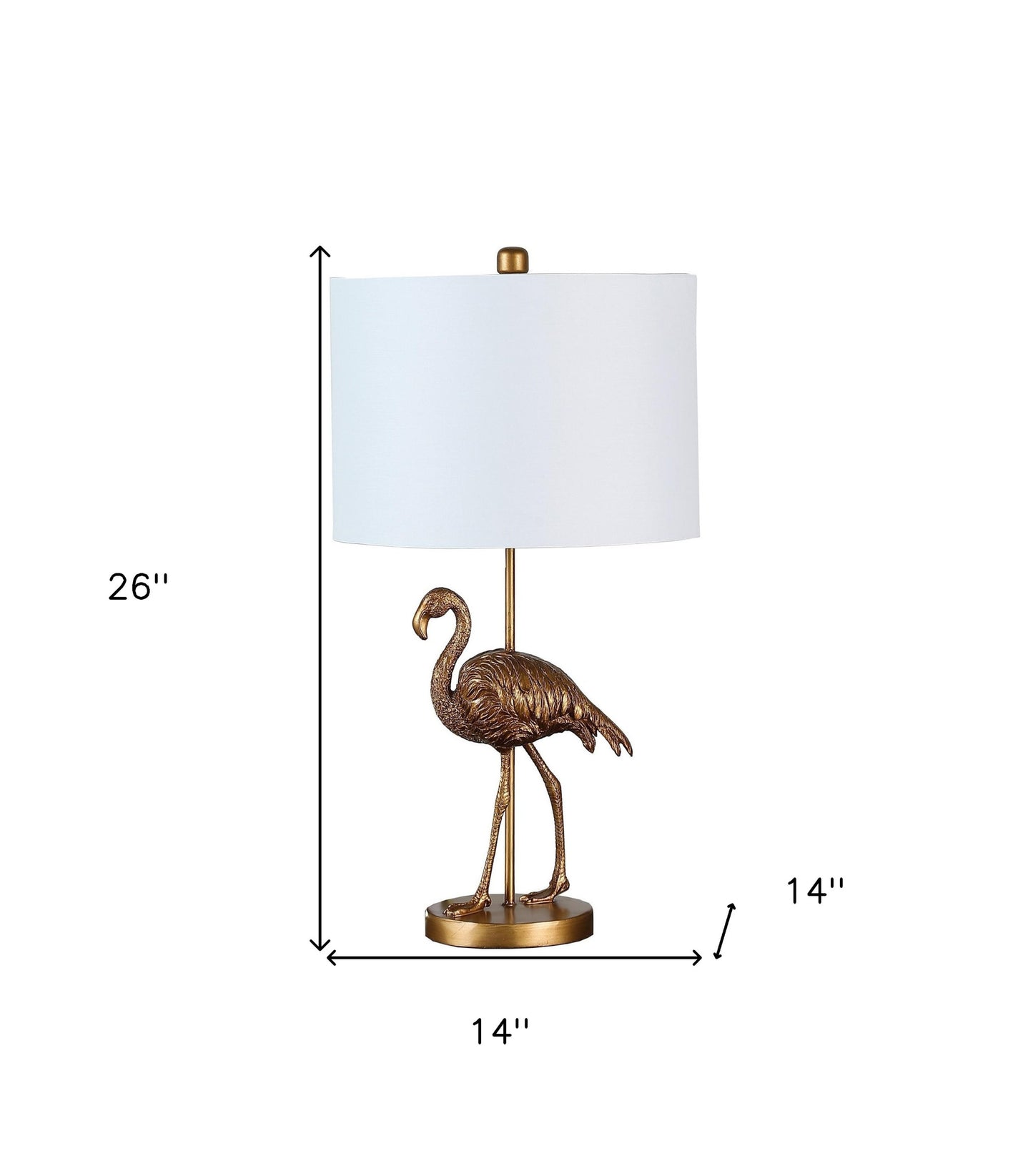 Fortune Candy 26" Matte Gold Polyresin Flamingo Table Lamp With White Drum Shade, Modern Decor for Living Room or Bedroom