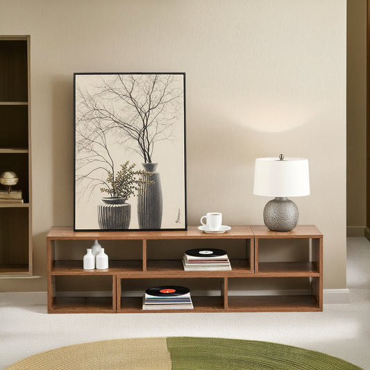 Fortune Candy L-Shaped Adjustable TV Stand for TVs up to 70'', MDF Entertainment Center with Open Shelves for Living Room or Apartment, Walnut