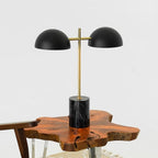 Fortune Candy 22.4'' Black Table Lamp with Double Bulbs, Faux Marble Base, Modern Desk Light for Living Room, Bedroom, or Office Reading