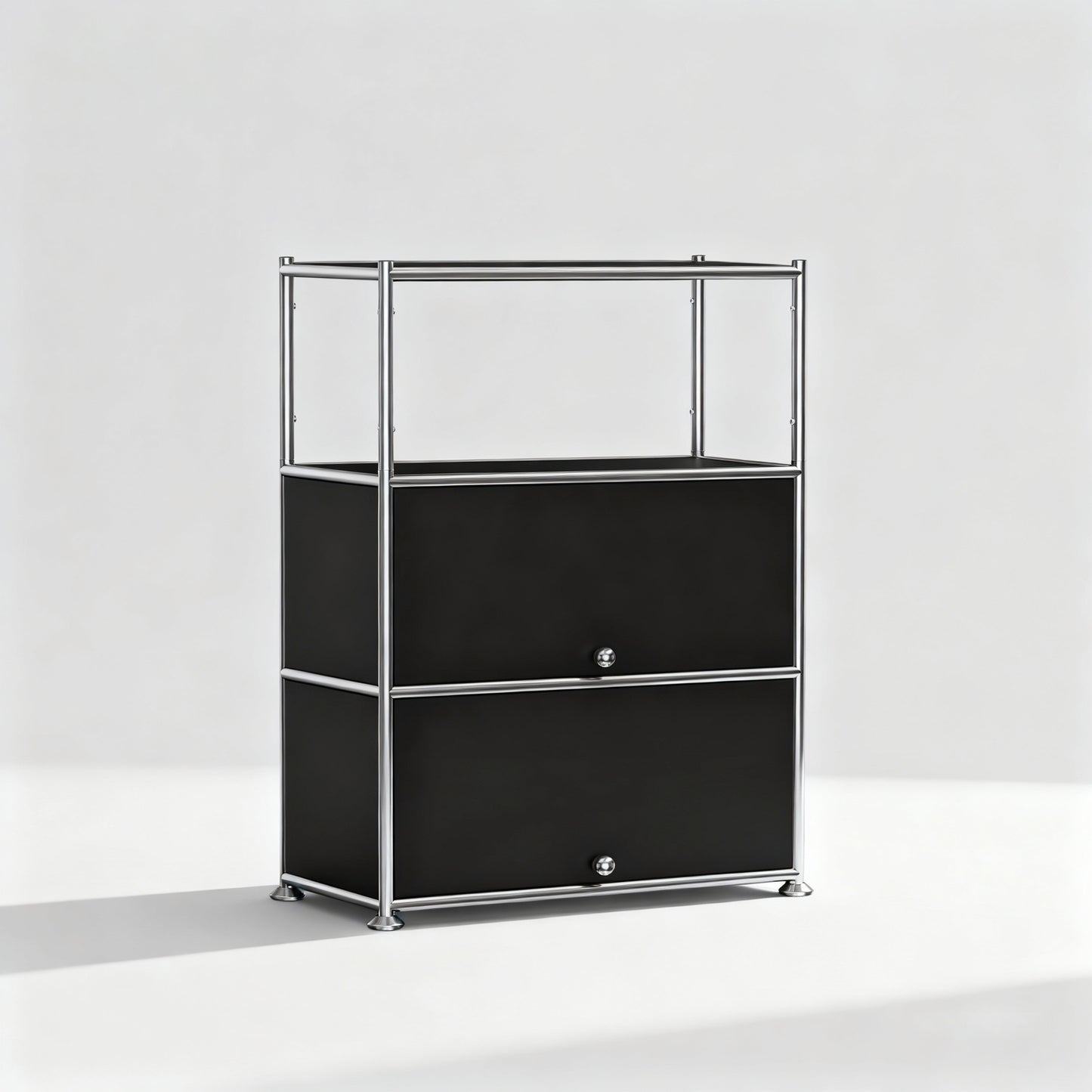 Fortune Candy 3 Tier Metal Storage Cabinet with Doors, Modern Organizer, Open Shelf for Dining Room or Living Space, Black