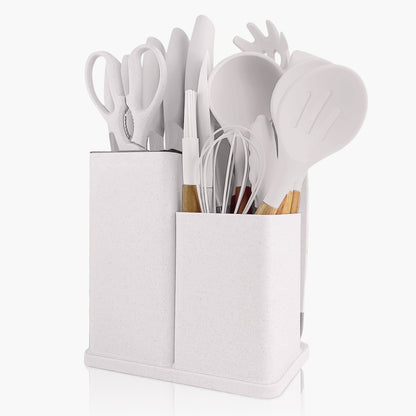 Fortune Candy 19pc Kitchen Utensil Set, Includes Tongs, Ladle, Scissors, Knives and Cutting Board (Beige)