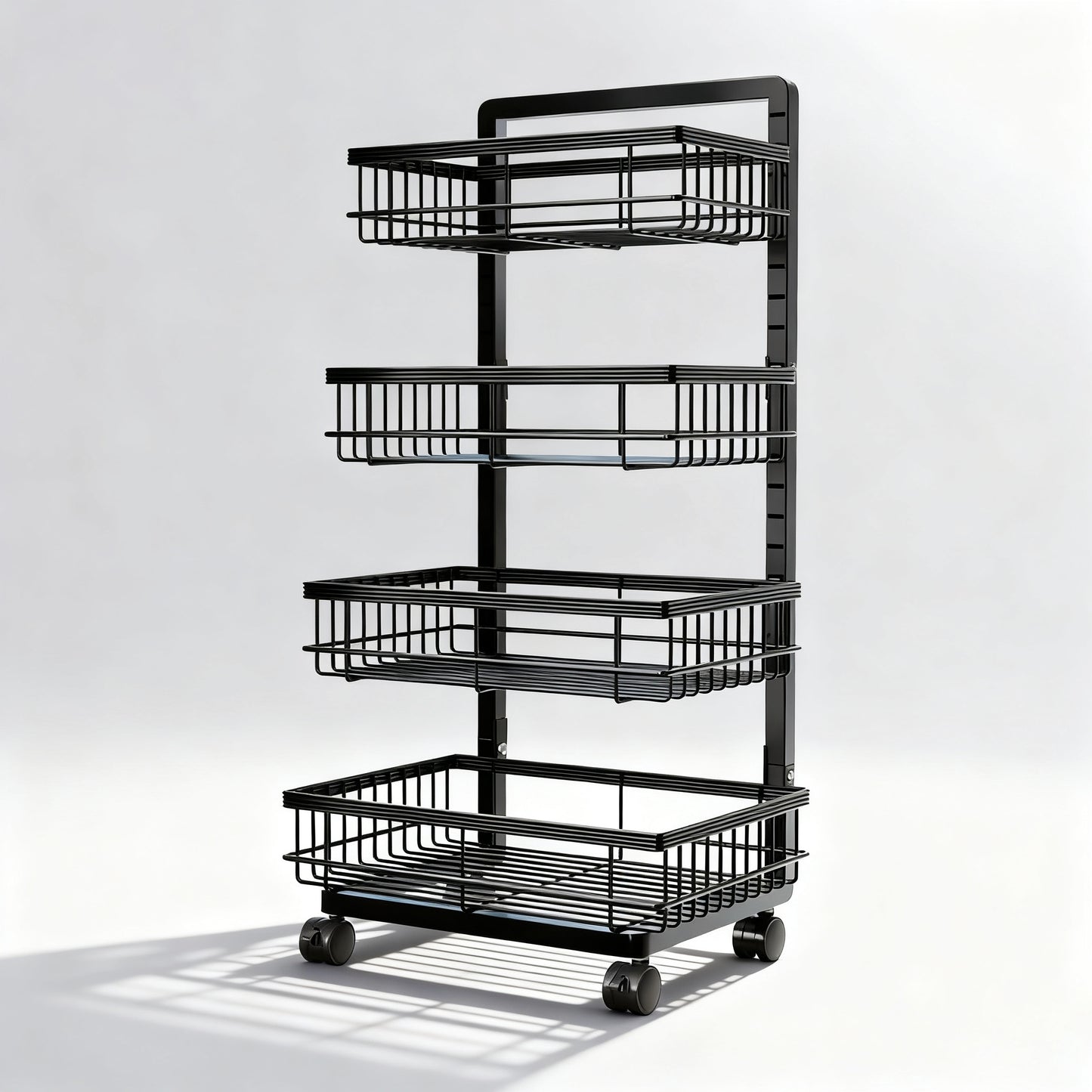 Fortune Candy Adjustable 4-Tier Metal Storage Cart with Wheels, Lockable Rolling Organizer for Kitchen, Pantry, Bathroom, or Office