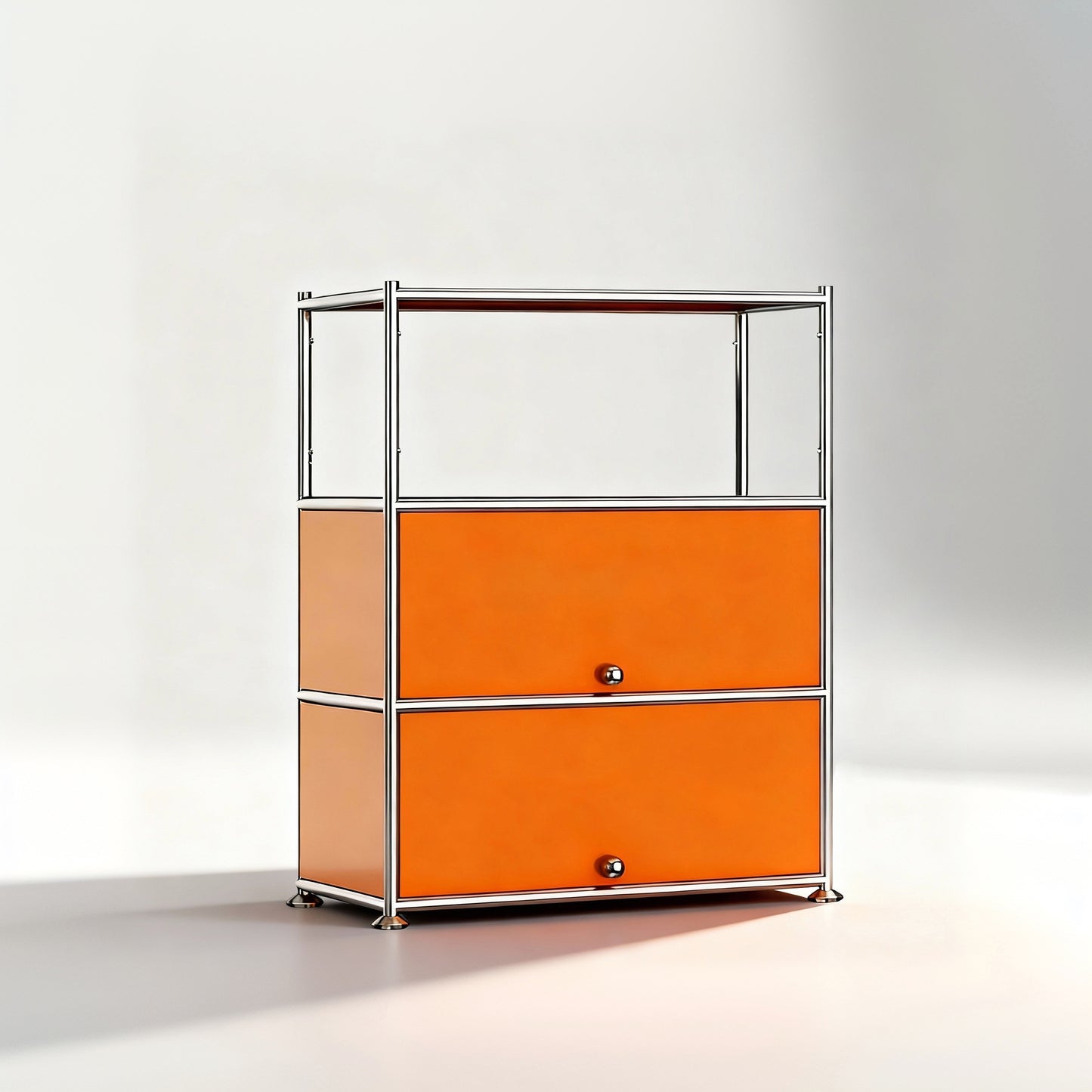 Fortune Candy 3 Tier Metal Storage Cabinet with Doors, Modern Organizer, Open Shelf for Dining Room or Living Space, Orange