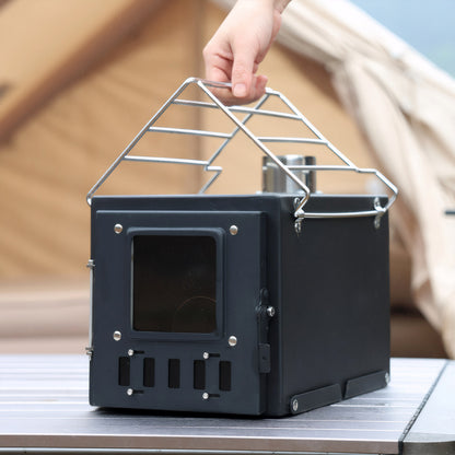 Fortune Candy 1 Set Folding Portable Wood Burning Tent Stove with Cooking Surface, Pipes and Spark Arrestor, for Camping, Hiking, Outdoor Courtyard