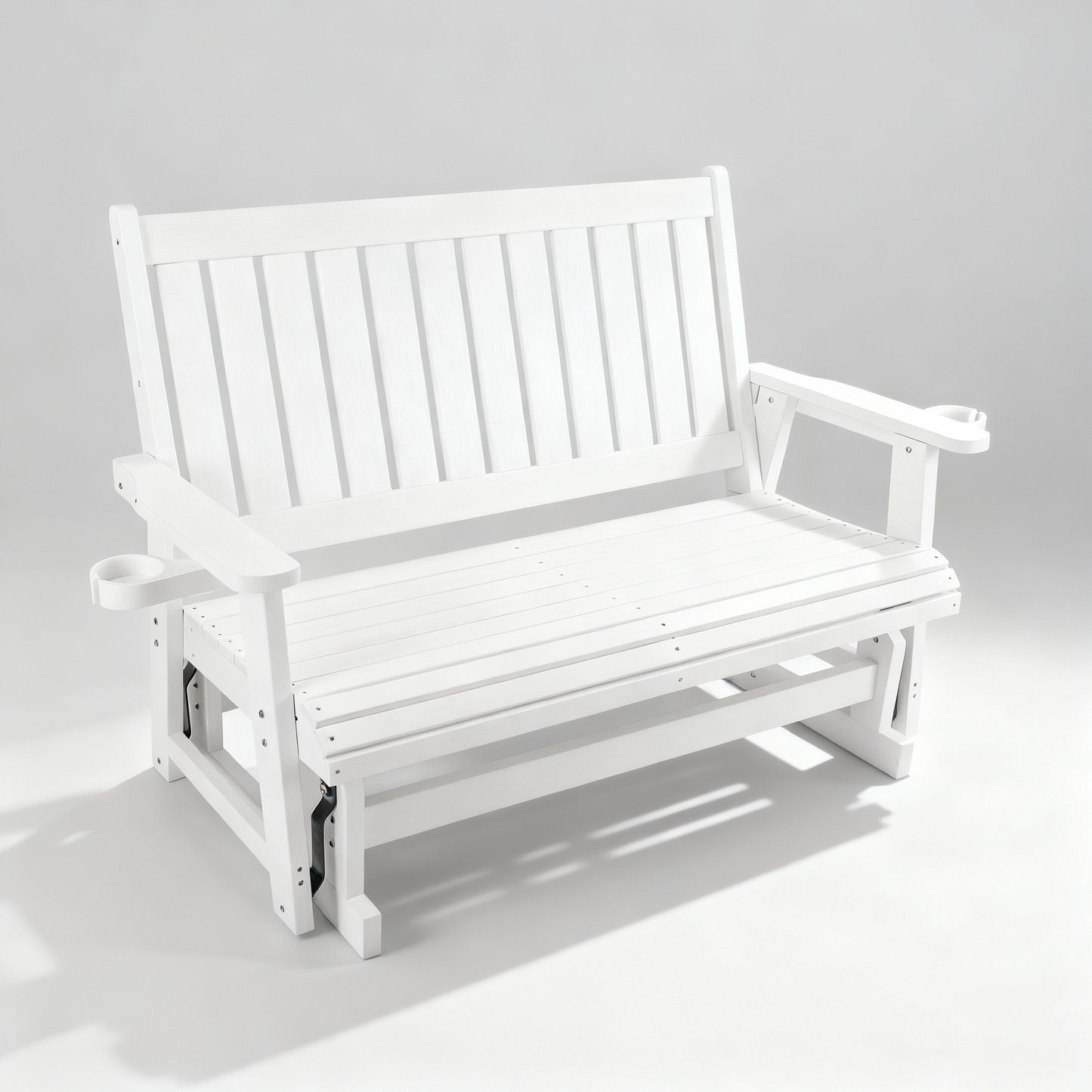 Fortune Candy Poly Lumber Patio Glider  2 Seater with Ergonomic Deep Seat, High Backrest, Cup Holders, for Outdoor Garden, Yard, or Deck