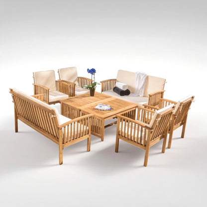 Fortune Candy 8 Pieces Indoor/Outdoor Acacia Wood Sofa Set with Cushions, Brown Conversation Furniture