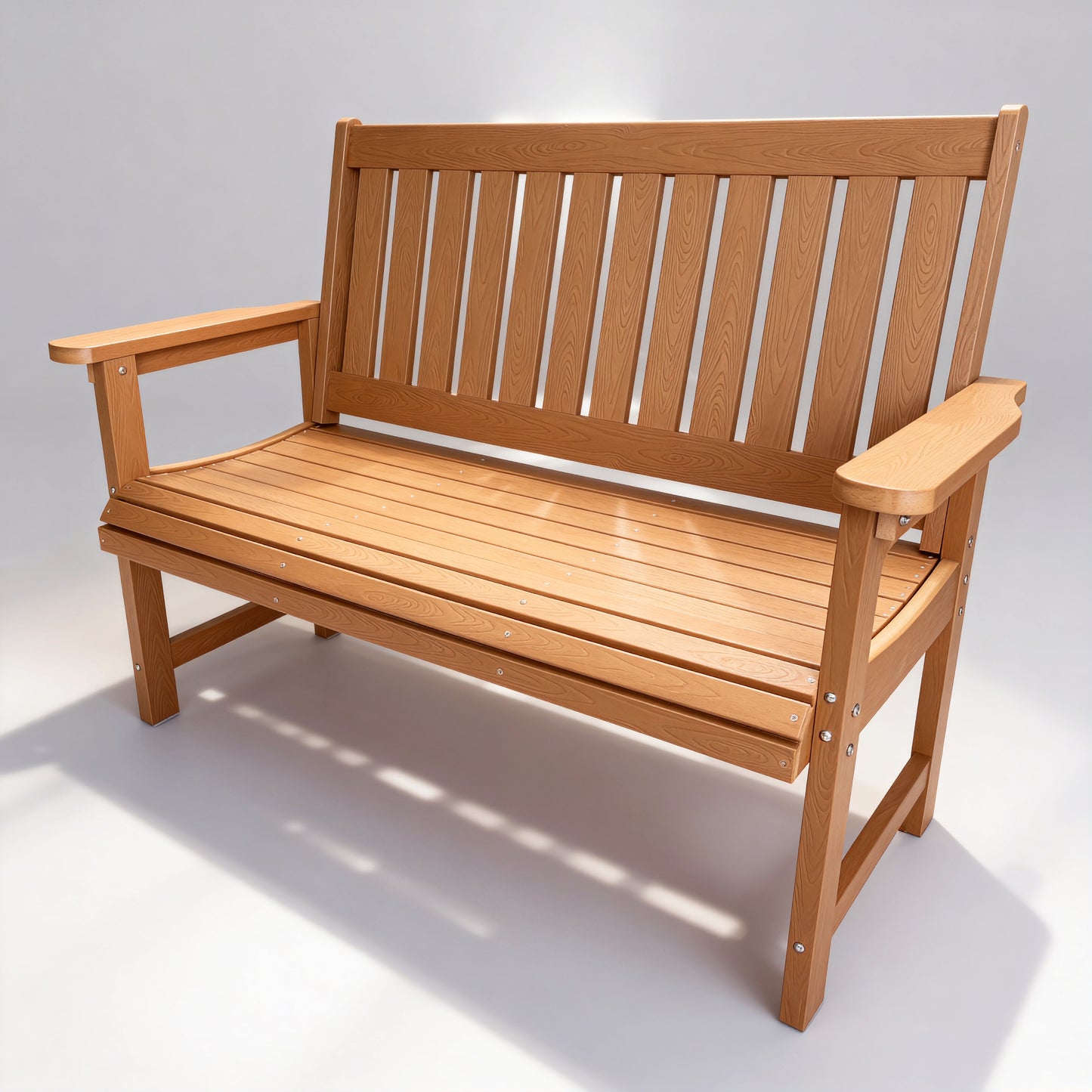Fortune Candy 44 in. Poly Lumber Outdoor Bench, Teak Tone, HiPs Bench, for Patio, Porch, Garden, 700 lbs Weight Capacity (2-Person)