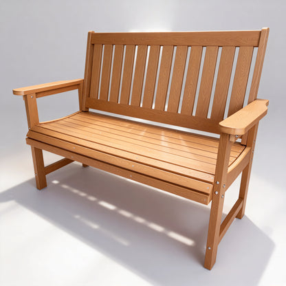 Fortune Candy 44 in. Poly Lumber Outdoor Bench, Teak Tone, HiPs Bench, for Patio, Porch, Garden, 700 lbs Weight Capacity (2-Person)