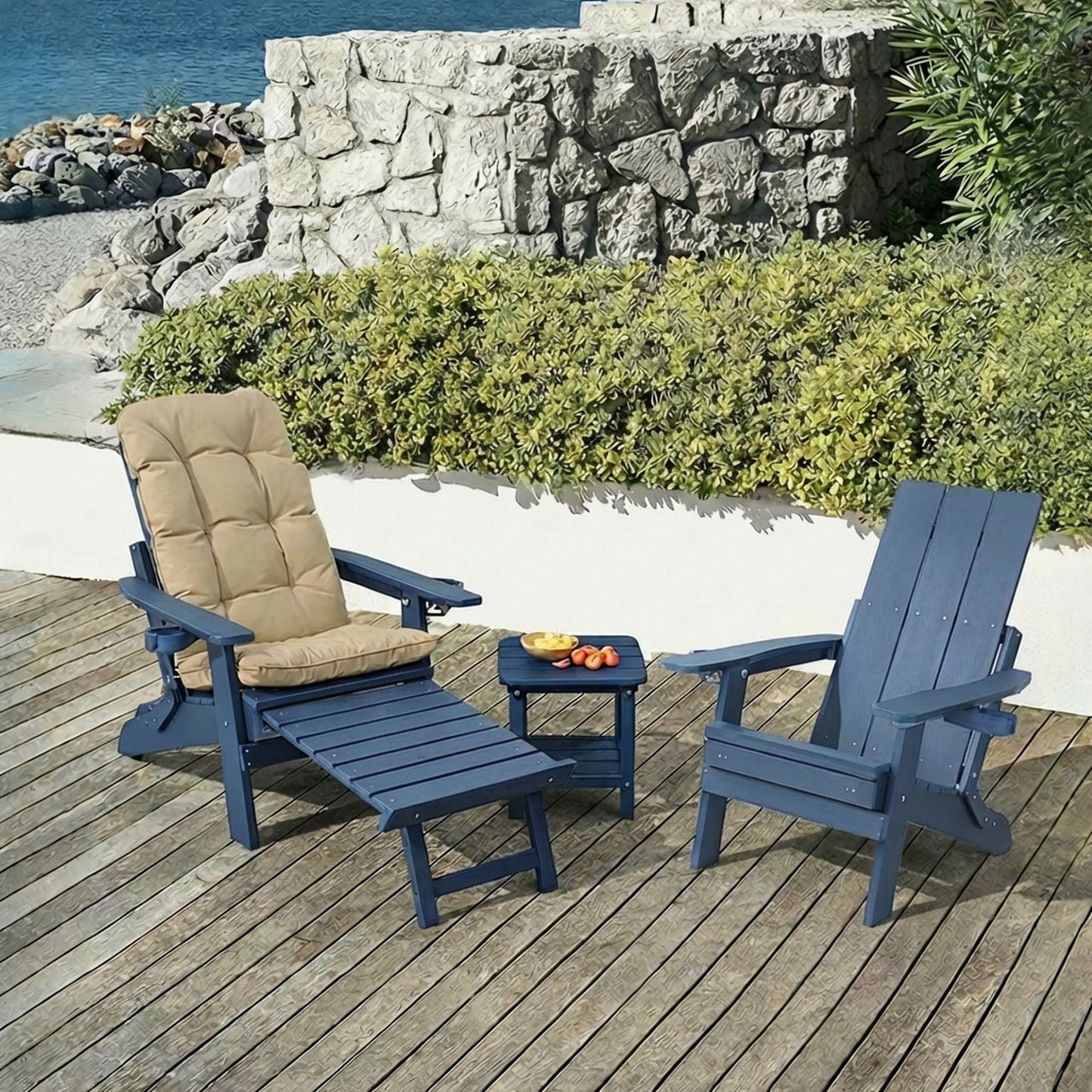 Fortune Candy 1-Person HIPS Foldable Adirondack Chair with Cushion, Navy Blue