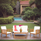 Fortune Candy 4 Pieces Indoor/Outdoor Acacia Wood Sofa Set with Cushions, Brown Conversation Furniture