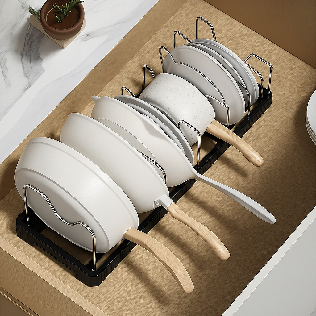 Fortune Candy 1 Piece Retractable Cabinet Organizer Rack, Pot Lid Holder for Cutting Boards, Pans, and Kitchen Storage, Black