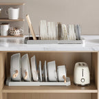 Fortune Candy 1 Piece Retractable Cabinet Organizer Rack, Pot Lid Holder for Cutting Boards, Pans, and Kitchen Storage, Gray