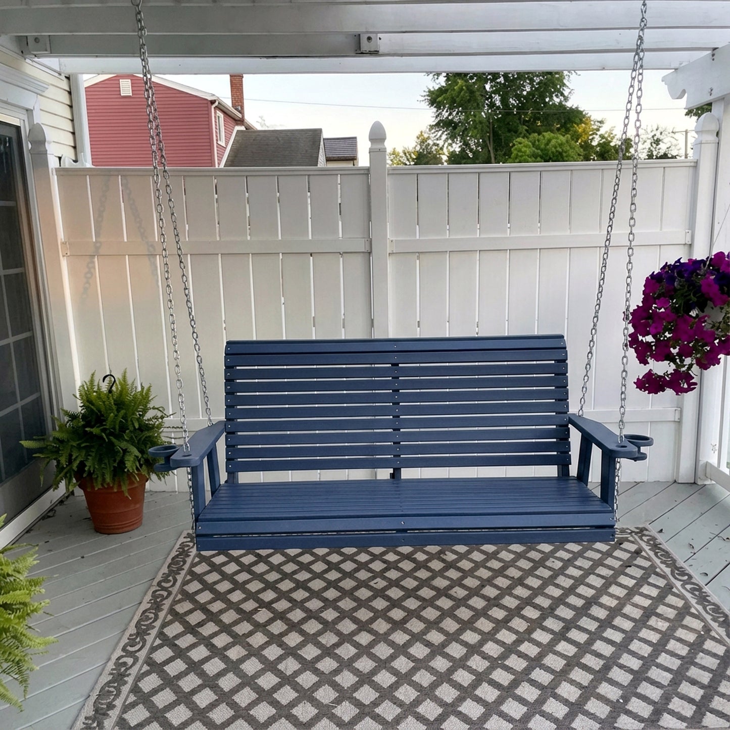 Fortune Candy 47.6 in. HDPE Porch Swing with Hanging Chains, Weather-Resistant Outdoor Swing for Patio, Garden, Yard (Navy Blue)
