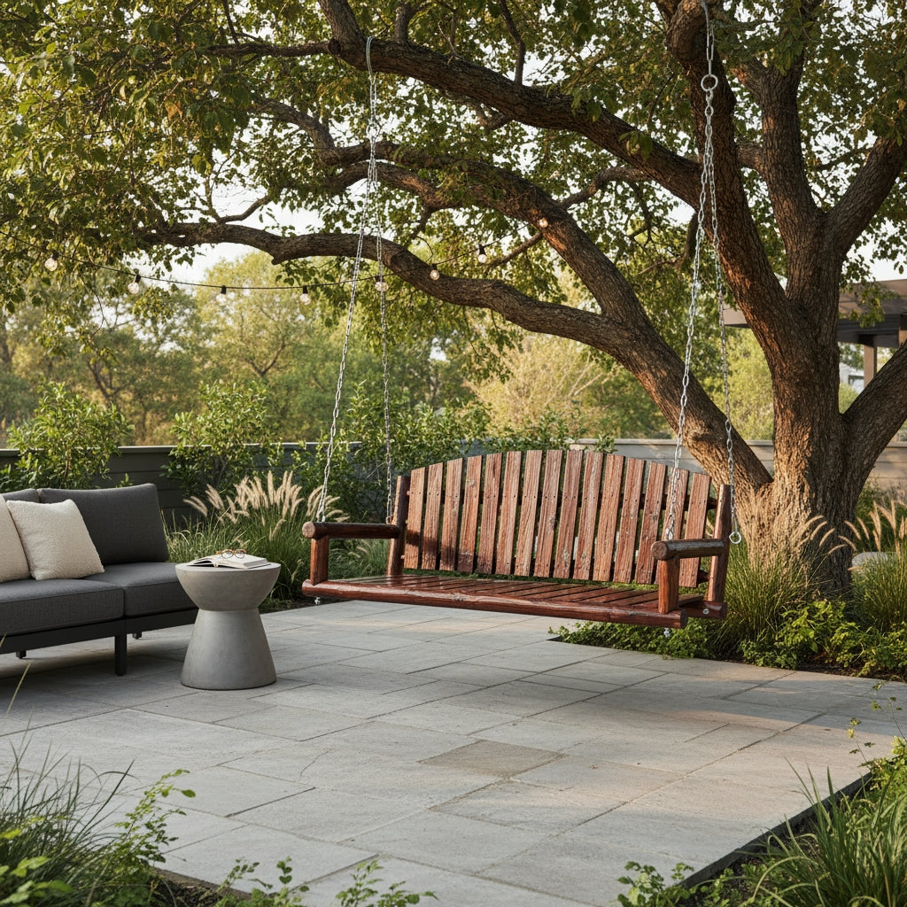 Fortune Candy 5 FT Fir Wood Porch Swing, Rustic Handcrafted Heavy-Duty Outdoor Hanging Bench, 900 LBS Capacity