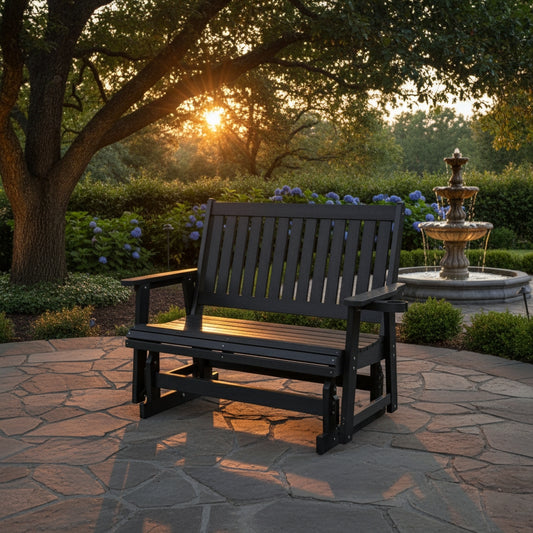 Fortune Candy Poly Lumber Patio Glider  2 Seater with Ergonomic Deep Seat, High Backrest, Cup Holders, for Outdoor Garden, Yard, or Deck