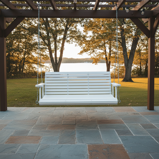 Fortune Candy 5 ft. Wooden Porch Swing 2-Seater for Outdoor Patio Garden Yard (White)