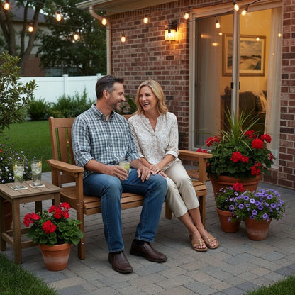 Fortune Candy 44 in. Poly Lumber Outdoor Bench, Teak Tone, HiPs Bench, for Patio, Porch, Garden, 700 lbs Weight Capacity (2-Person)