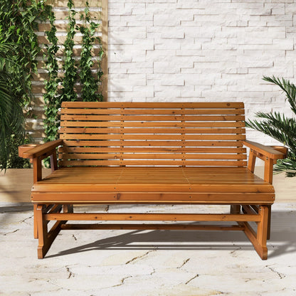 Fortune Candy 3 Person Wooden Patio Glider with Cup Holders, Cedar Tone