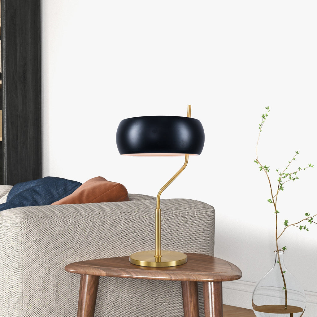 Fortune Candy E26 Modern Black and Gold Table Lamp with Ceramic Fixture, Elegant Desk Light for Home or Office