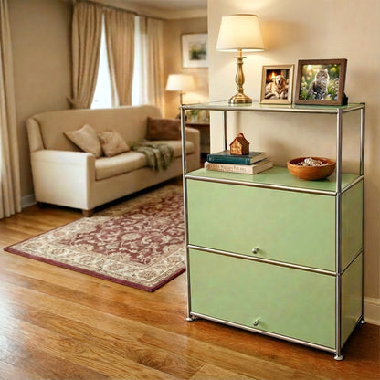 Fortune Candy 3 Tier Modular Metal Storage Cabinet, Modern Grid-Style Organizer for Dining Room, Living Room or Office, Olive green