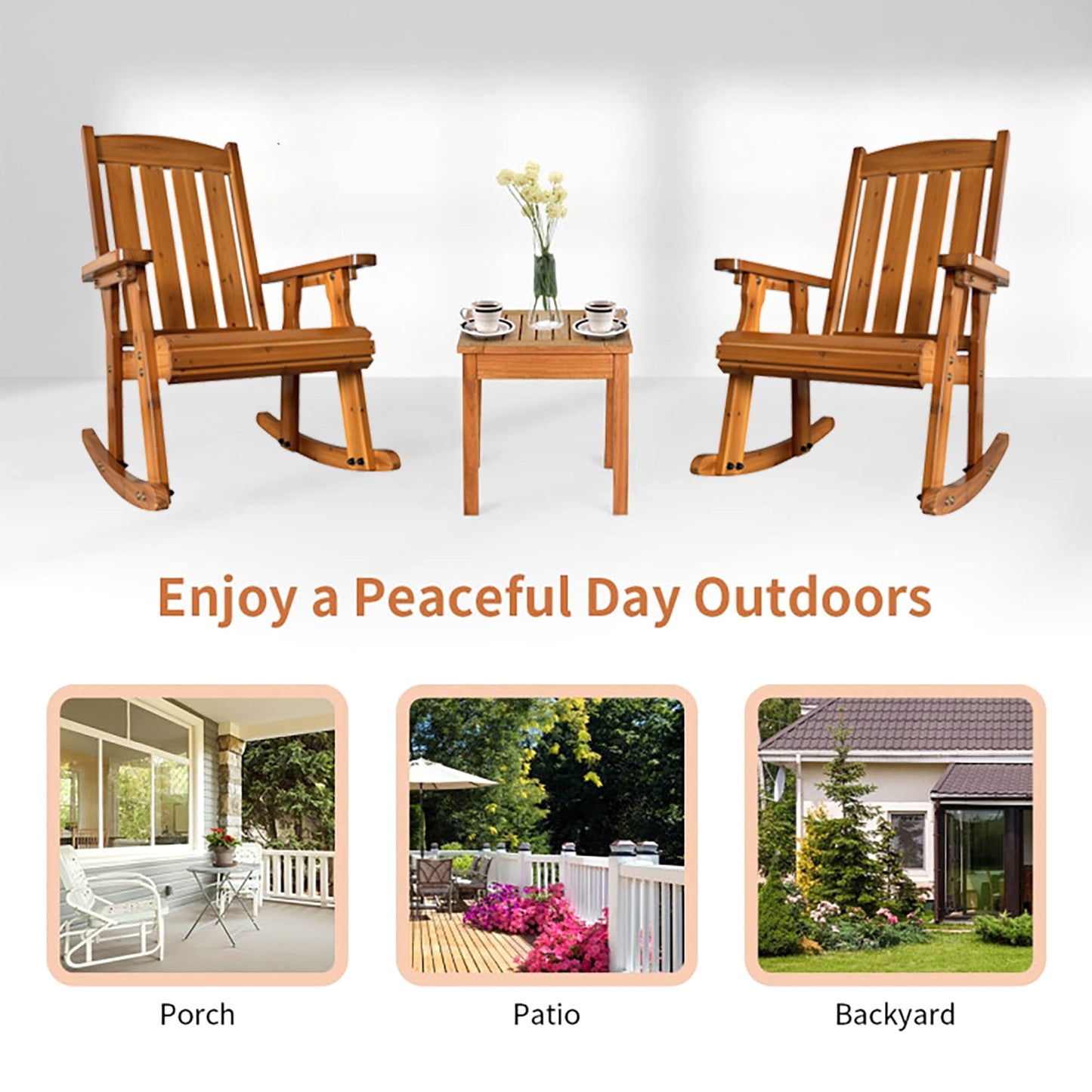 Fortune Candy 1 Person Wooden Rocking Chair with Comfortable Backrest Inclination, High Backrest and Deep Contoured Seat (Teak Tone)