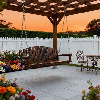 Fortune Candy 5 FT Fir Wood Porch Swing, Rustic Handcrafted Heavy-Duty Outdoor Hanging Bench, 900 LBS Capacity