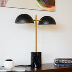 Fortune Candy 22.4'' Black Table Lamp with Double Bulbs, Faux Marble Base, Modern Desk Light for Living Room, Bedroom, or Office Reading