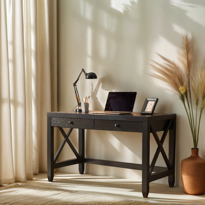 Fortune Candy 30.25'' Tall Cocoa Brown Home Office Desk with Two Drawers, Rectangular Wood Table with X-Brace Legs
