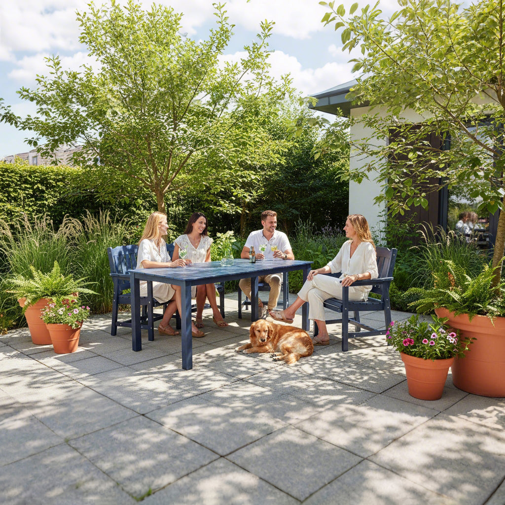 Fortune Candy 70.9 in. Poly Lumber Outdoor Plastic Dining Table, HIPS Patio Dining Table with Umbrella Hole, 1 Piece, Navy Blue