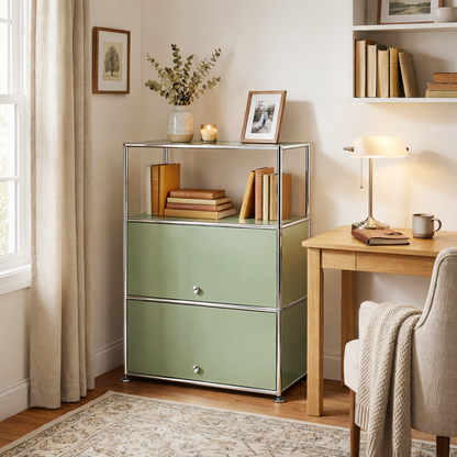 Fortune Candy 3 Tier Modular Metal Storage Cabinet, Modern Grid-Style Organizer for Dining Room, Living Room or Office, Olive green