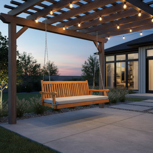 Fortune Candy 75.1 in. Solid Fir Wood Frame Porch Swing Bed with Thick Cushion-Outdoor Hanging Daybed, Teak, Heavy Duty 1000 LBS