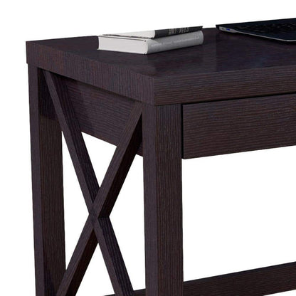 Fortune Candy 30.25'' Tall Cocoa Brown Home Office Desk with Two Drawers, Rectangular Wood Table with X-Brace Legs