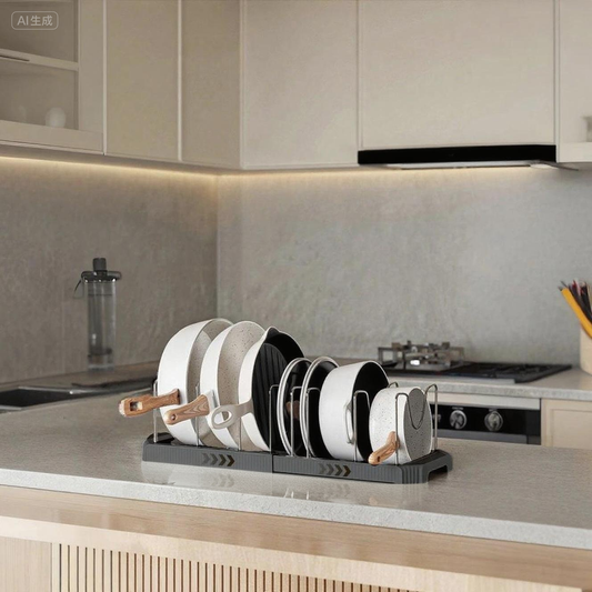 Fortune Candy 2 Pack Retractable Cabinet Organizer Rack, Pot Lid Holder for Cutting Boards, Pans, and Kitchen Storage, Black