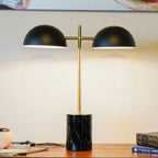 Fortune Candy 22.4'' Black Table Lamp with Double Bulbs, Faux Marble Base, Modern Desk Light for Living Room, Bedroom, or Office Reading