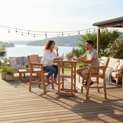 Poly Lumber Patio HIPS Bar Set, 2-Person Plastic Outdoor Bar Stools with Table, Teak Tone, 600 lb. Weight Capacity