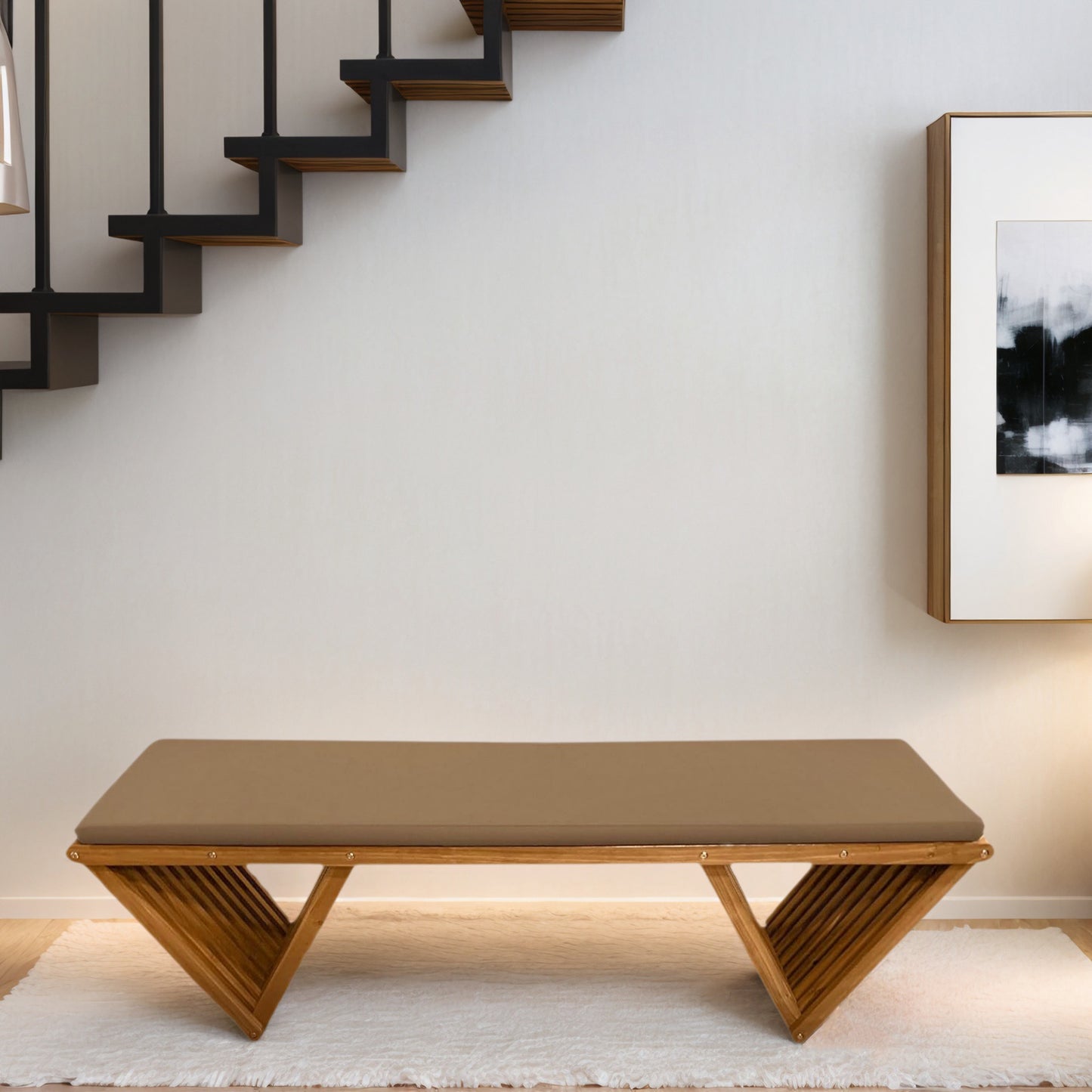 Fortune Candy 62.8" Solid Fir Wood Patio Bench - Weatherproof Cushion & Wood Varnish Coating for Outdoor (Brown)