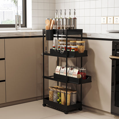 Fortune Candy 4-Tier Plastic Storage Cart with Wheels, Rolling Kitchen Shelving Rack for Pantry, Bathroom, Office