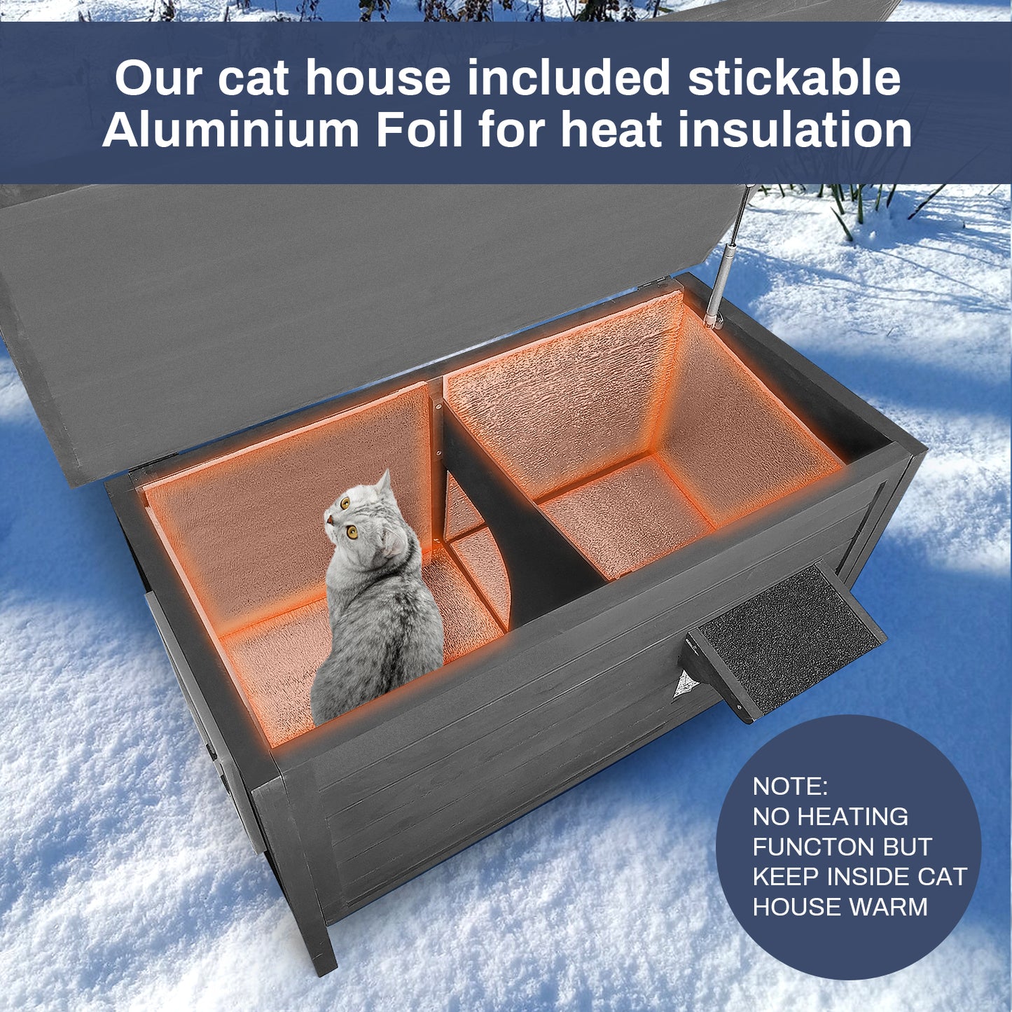 Fortune Candy 34.25'' Wooden Indoor-Outdoor Insulated Cat House with Raised Base, Spacious Indoor Area for All-Season Use, Black